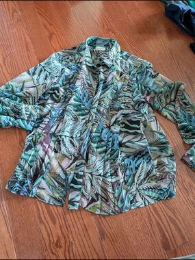 Gerry Weber Tropical Leaf Button-Down in Teal & Purple